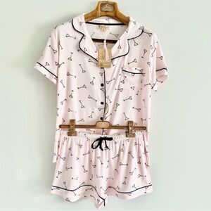 Women's Soft Pink Martini Print Pajama Set